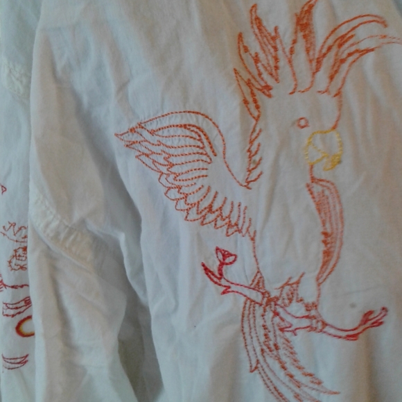 Diesel D28 Embroidered Snake Button Up Shirt sz XL parrot flamingo humming-birds - Picture 10 of 10